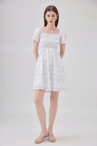Renata Embroidery Smocked Floral Dress In Yellow