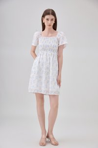 Renata Embroidery Smocked Floral Dress In Yellow