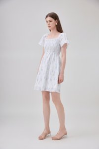 Renata Embroidery Smocked Floral Dress In Blue