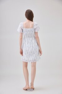 Renata Embroidery Smocked Floral Dress In Blue