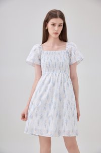Renata Embroidery Smocked Floral Dress In Blue