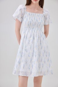 Renata Embroidery Smocked Floral Dress In Blue