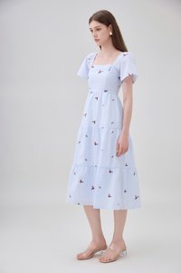 Galilea Gingham Embroidery Tiered Midi Dress