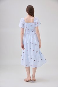 Galilea Gingham Embroidery Tiered Midi Dress