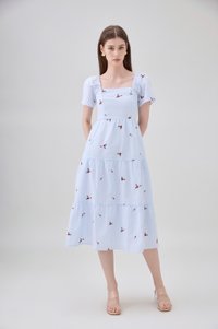 Galilea Gingham Embroidery Tiered Midi Dress