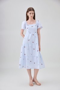 Galilea Gingham Embroidery Tiered Midi Dress