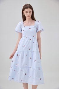 Galilea Gingham Embroidery Tiered Midi Dress