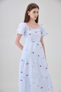 Galilea Gingham Embroidery Tiered Midi Dress