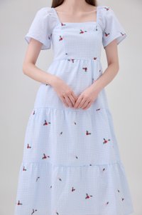 Galilea Gingham Embroidery Tiered Midi Dress