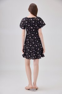 Aubrey Floral Ruffle Hem Dress In Black