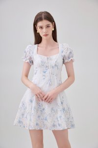 Elle Embroidery Floral Dress In Blue