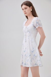Elle Embroidery Floral Dress In Blue