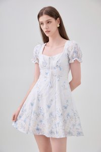 Elle Embroidery Floral Dress In Blue