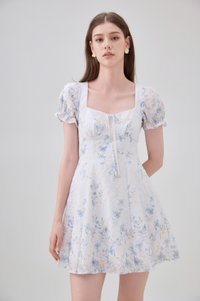 Elle Embroidery Floral Dress In Blue