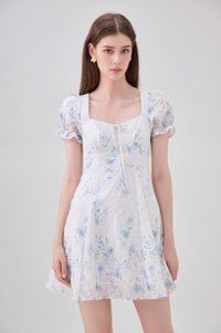Elle Embroidery Floral Dress In Blue