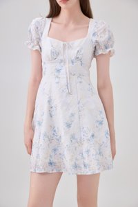 Elle Embroidery Floral Dress In Blue