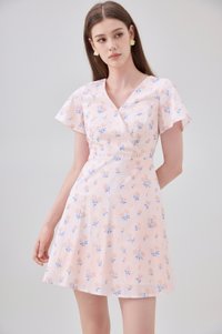 Gracelynn Printed Faux Wrap Floral Dress In Pink