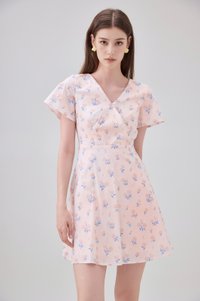 Gracelynn Printed Faux Wrap Floral Dress In Pink
