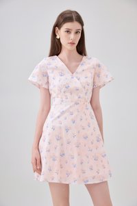 Gracelynn Printed Faux Wrap Floral Dress In Pink