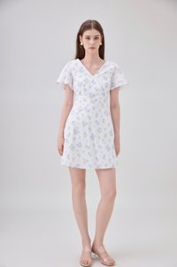 Gracelynn Printed Faux Wrap Floral Dress In White
