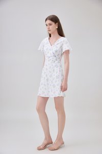 Gracelynn Printed Faux Wrap Floral Dress In White