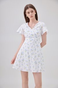 Gracelynn Printed Faux Wrap Floral Dress In White