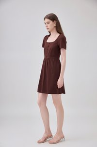Noa Button Cotton Dress In Chocolate