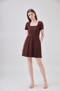 Noa Button Cotton Dress In Chocolate