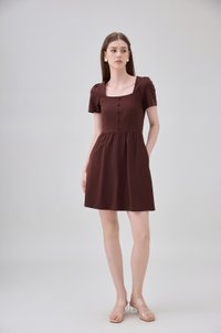 Noa Button Cotton Dress In Chocolate