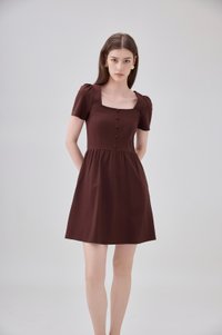 Noa Button Cotton Dress In Chocolate