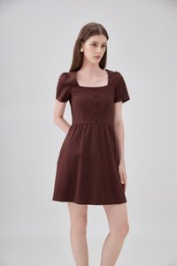 Noa Button Cotton Dress In Chocolate