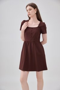 Noa Button Cotton Dress In Chocolate