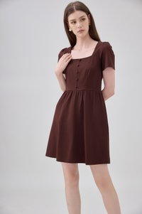 Noa Button Cotton Dress In Chocolate