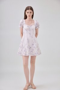 Elle Embroidery Floral Dress In Lilac