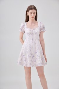 Elle Embroidery Floral Dress In Lilac
