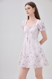 Elle Embroidery Floral Dress In Lilac