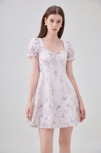 Elle Embroidery Floral Dress In Lilac