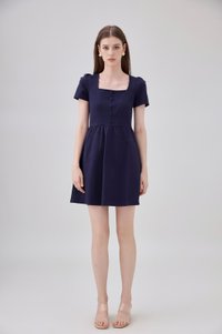 Noa Button Cotton Dress In Navy