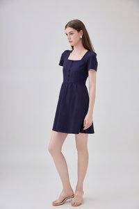 Noa Button Cotton Dress In Navy
