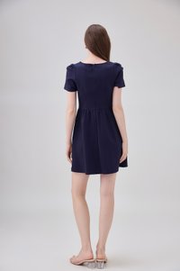 Noa Button Cotton Dress In Navy