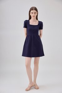 Noa Button Cotton Dress In Navy