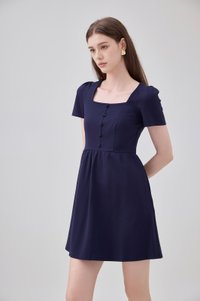 Noa Button Cotton Dress In Navy