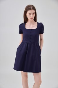 Noa Button Cotton Dress In Navy