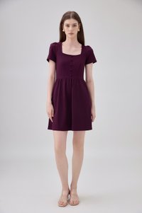 Noa Button Cotton Dress In Deep Plum