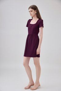 Noa Button Cotton Dress In Deep Plum