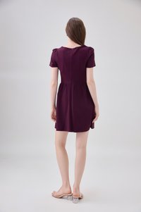 Noa Button Cotton Dress In Deep Plum