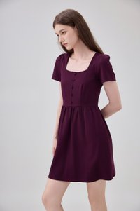 Noa Button Cotton Dress In Deep Plum