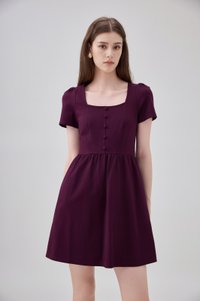 Noa Button Cotton Dress In Deep Plum