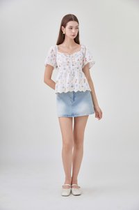 Adelyn Embroidery Sweetheart Ribbon Top In Meadow Floral