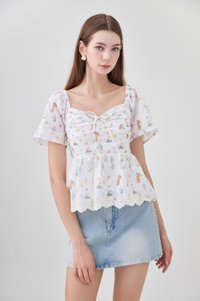 Adelyn Embroidery Sweetheart Ribbon Top In Meadow Floral